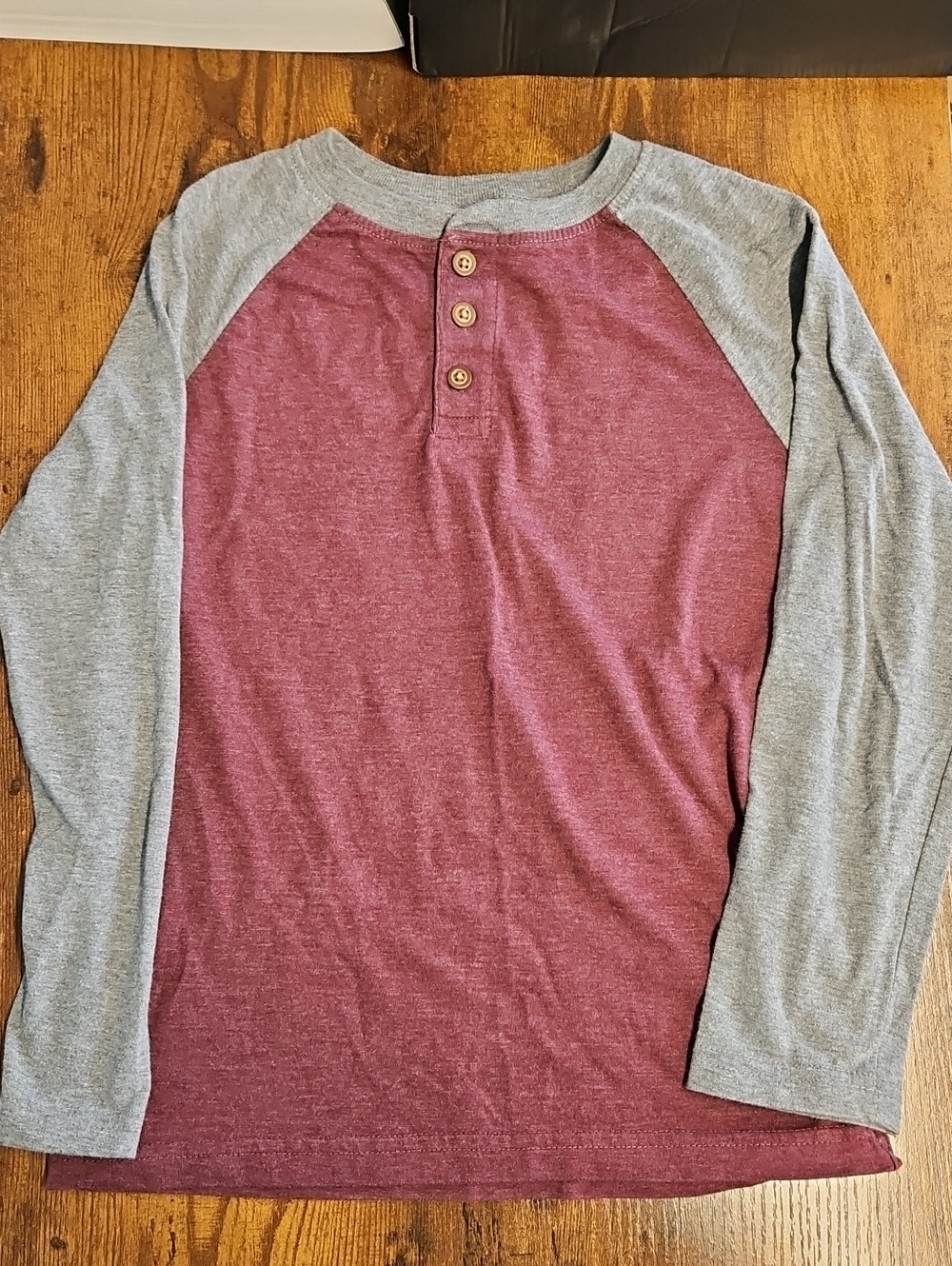 Boys 7 jumping beans Burgundy Longsleeve Tee with Gray Collar And Sleeves